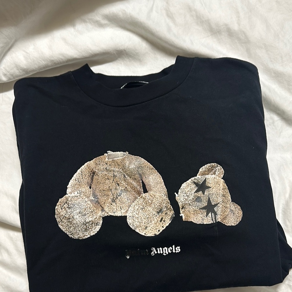 Palm Angels Black Tee with Tan Bear Design